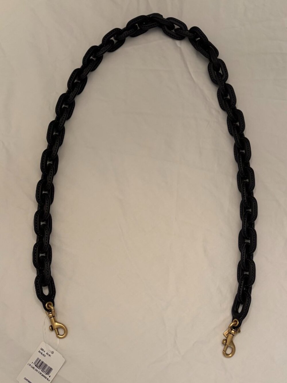 NWT COACH LONG BLACK LEATHER COVERED LINK CHAIN STRAP - Picture 6 of 13